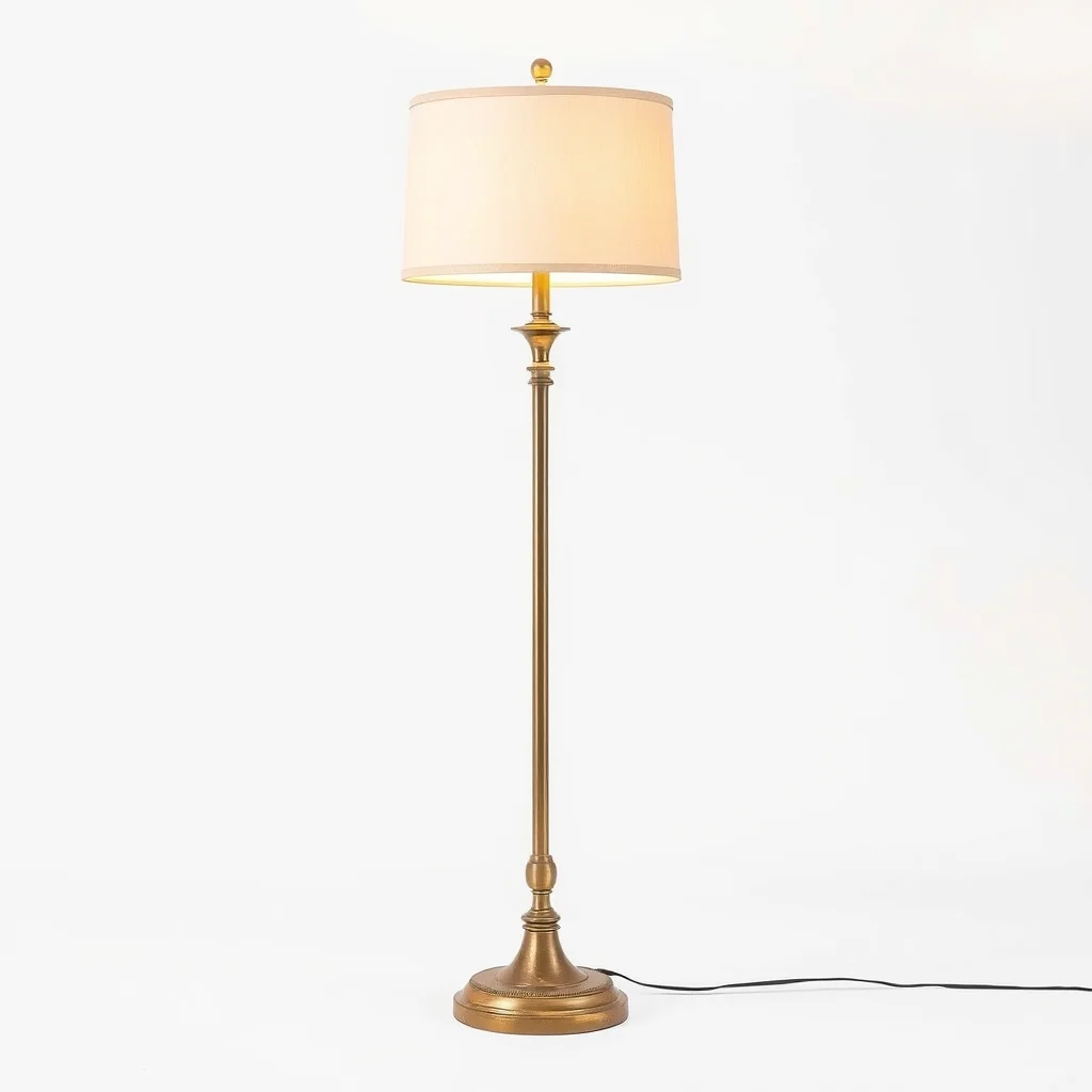 Antique brass floor lamp with fabric shade