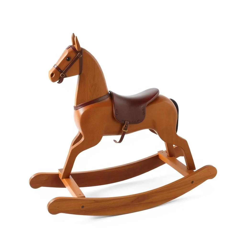 Vintage wooden rocking horse with saddle